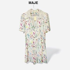 Maje Ikat printed romper with lace collar NWT